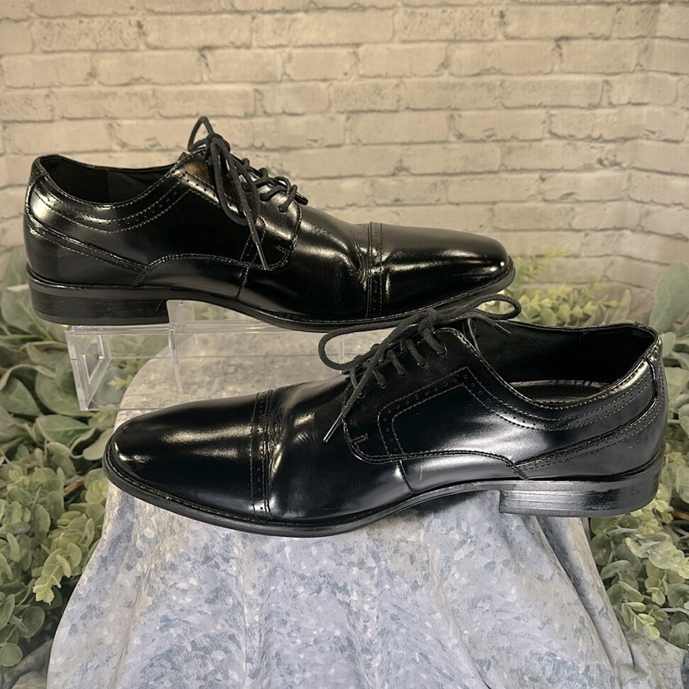 Stacy Adams - Black Leather Semi-Round Cap-Toe Dress Oxfords Mens 12M🖤VGUC - Picture 7 of 13